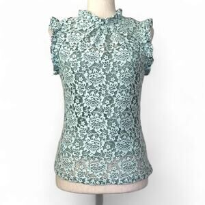 Anthropologie Dolan Ruffled Lace Top Mint Green Sleeveless Womens Size XL